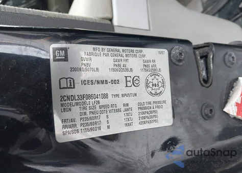 2008 Chevrolet Equinox Lt/Ltz из США, поврежденный, VIN 2CNDL33F086041088